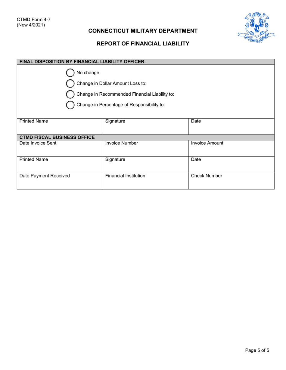 CTMD Form 4-7 Report of Financial Liability - Connecticut, Page 5