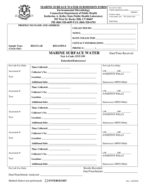 Environmental Microbiology Marine Surface Water Submission Form - Connecticut Download Pdf