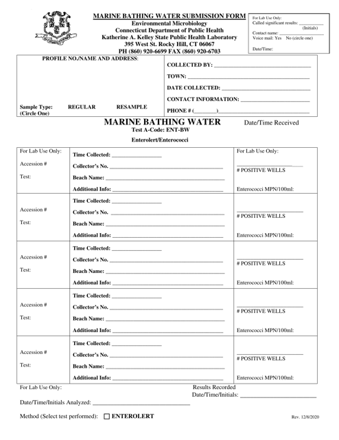 Environmental Microbiology Marine Bathing Water Submission Form - Connecticut Download Pdf