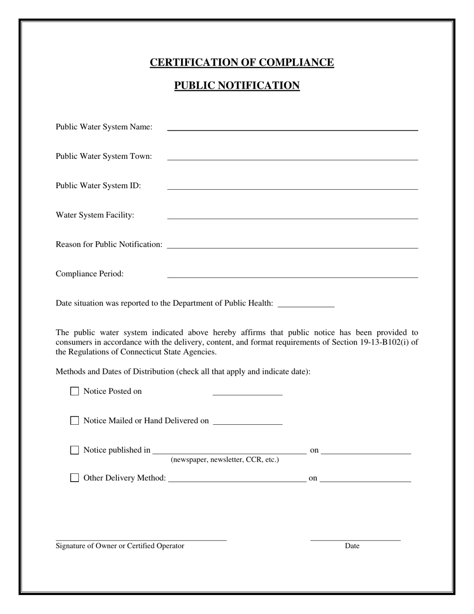 Connecticut Certification of Compliance Public Notification - Maximum ...