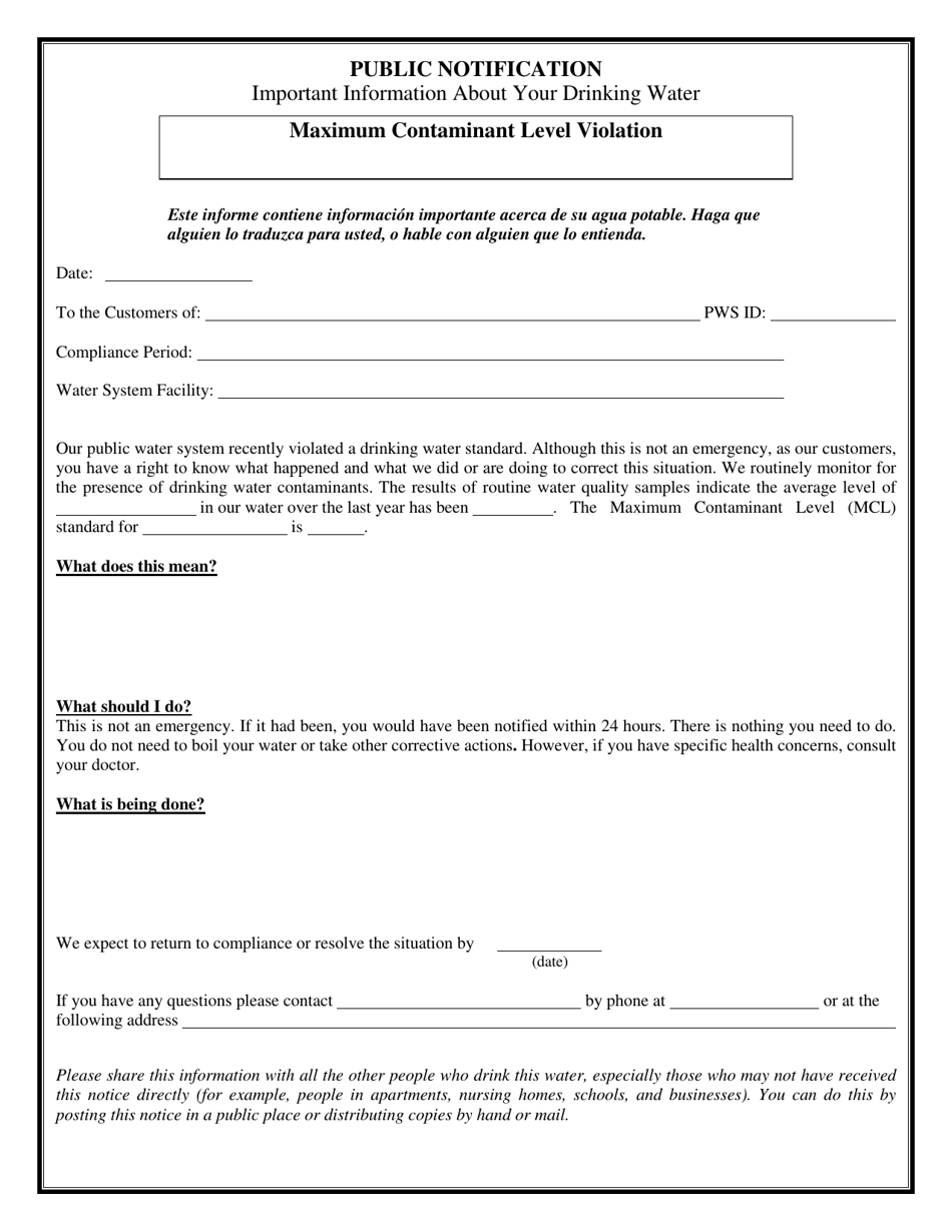 Certification of Compliance Public Notification - Maximum Contaminant Level Violation - Connecticut, Page 2