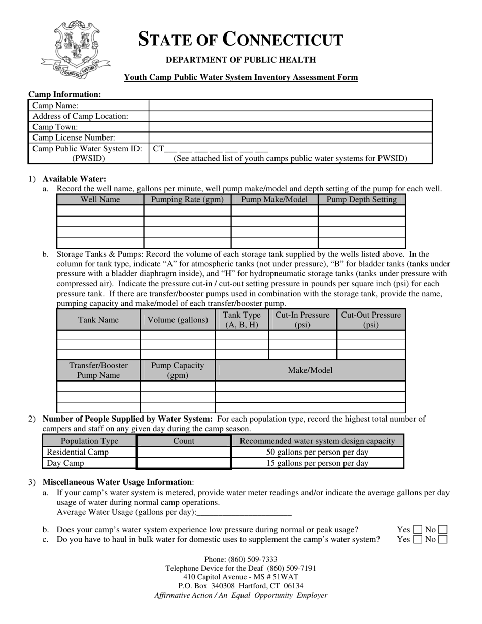 Youth Camp Public Water System Inventory Assessment Form - Connecticut, Page 2