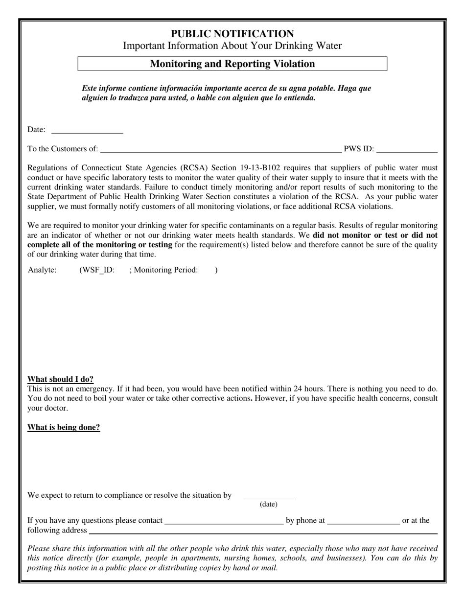 Certification of Compliance Public Notification - Monitoring and Reporting Violation(S) - Connecticut, Page 2