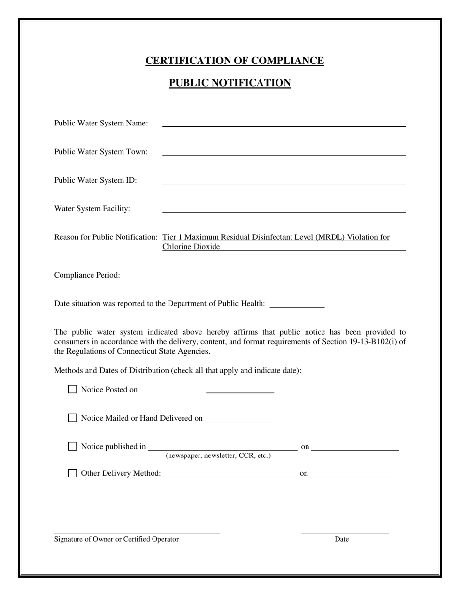 Connecticut Certification of Compliance Public Notification - Tier 1 ...