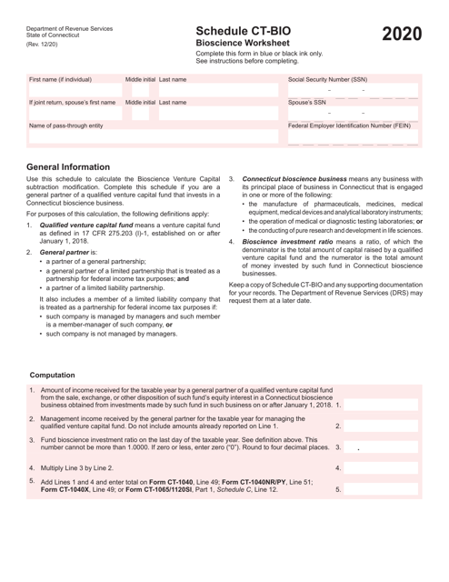 Schedule CT-BIO 2020 Printable Pdf