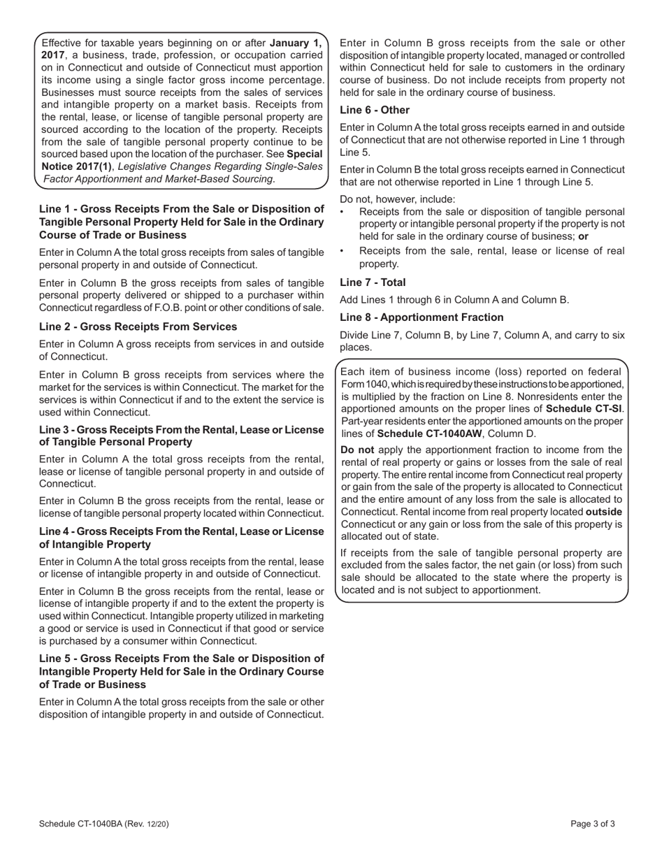 Schedule CT-1040BA Nonresident Business Apportionment - Connecticut, Page 3