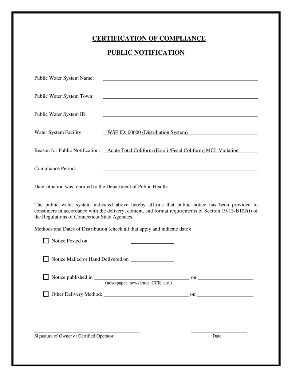 Connecticut Certification of Compliance Public Notification - Acute ...