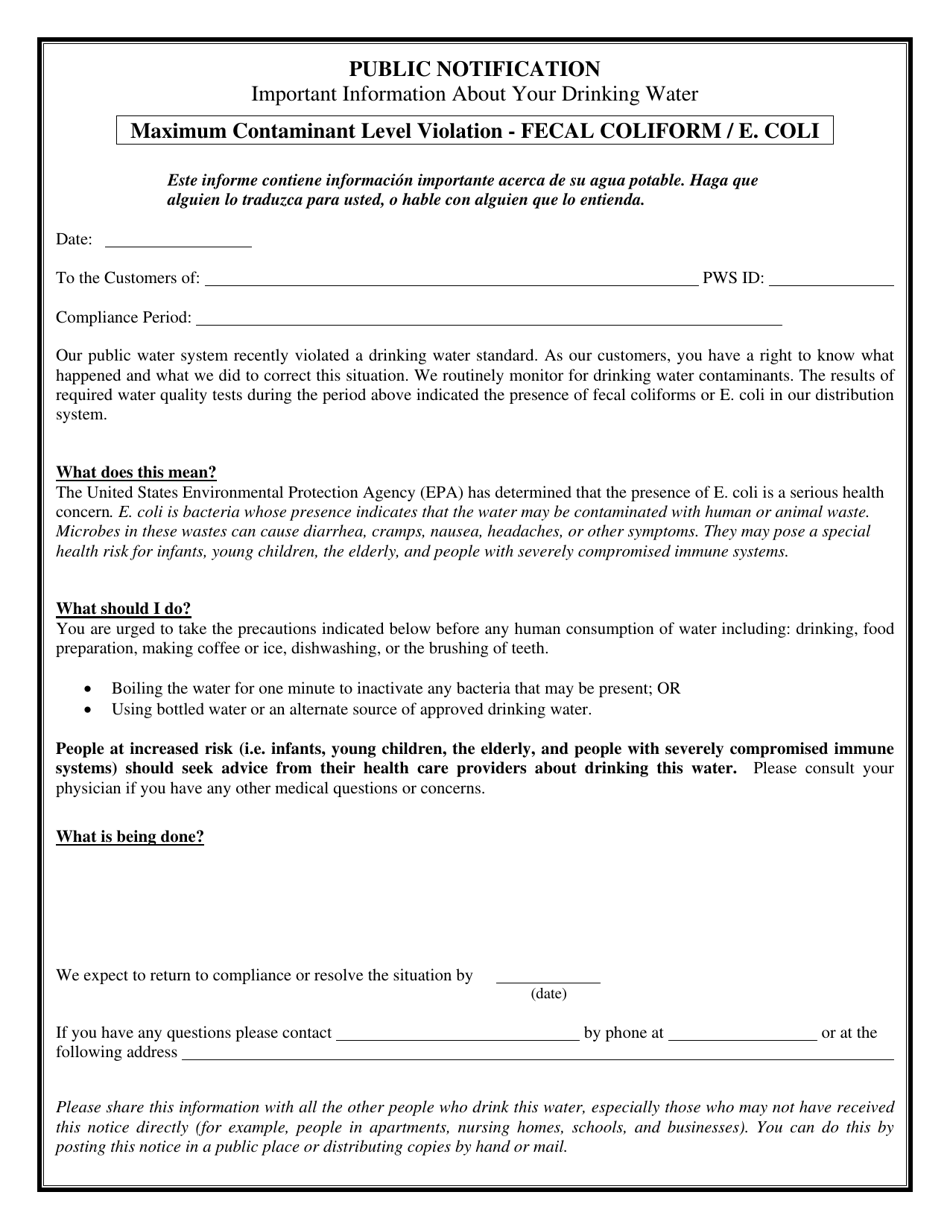 Certification of Compliance Public Notification - Acute Total Coliform (E.coli. / Fecal Coliform) Mcl Violation - Connecticut, Page 2