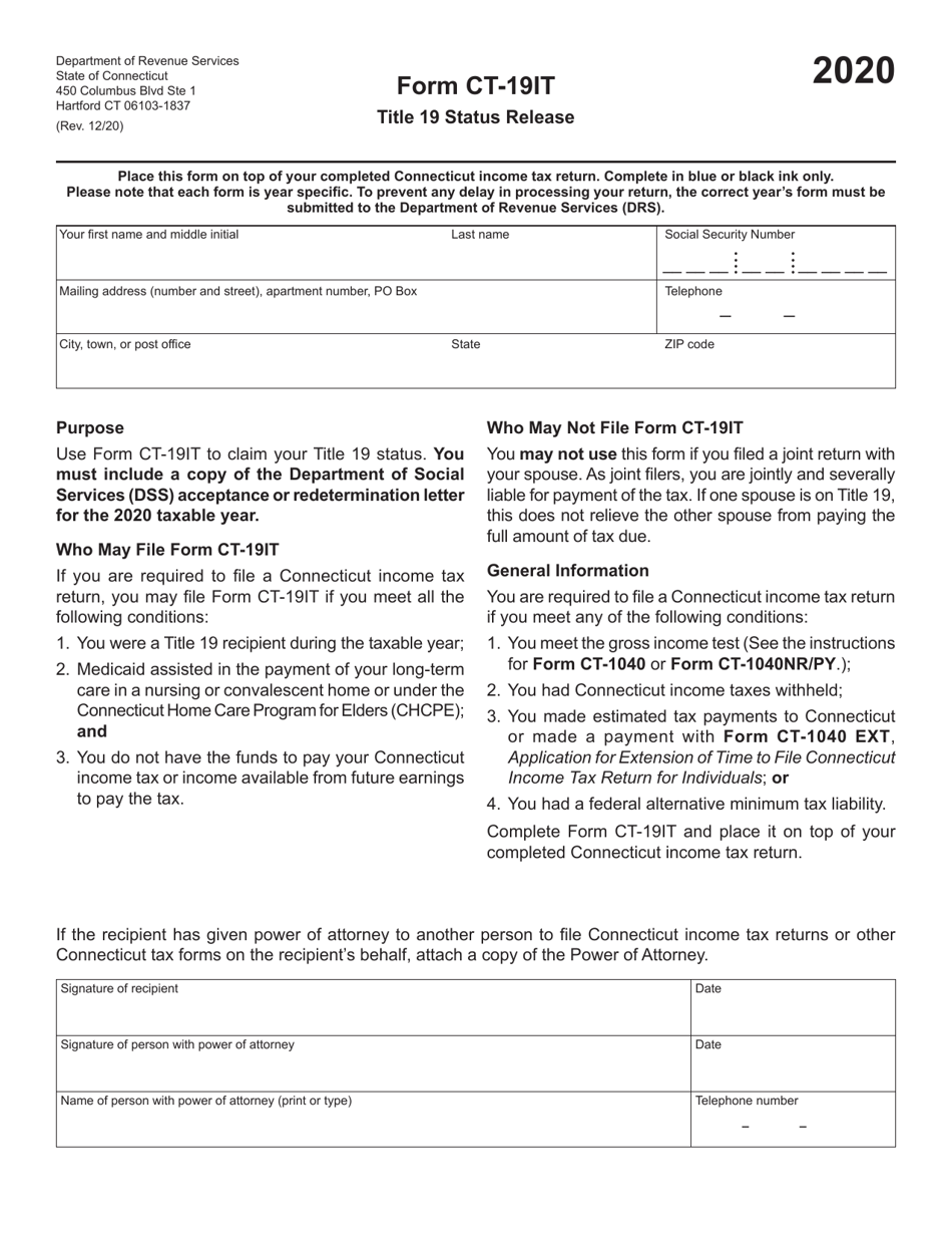 Form CT-19IT Title 19 Status Release - Connecticut, Page 1