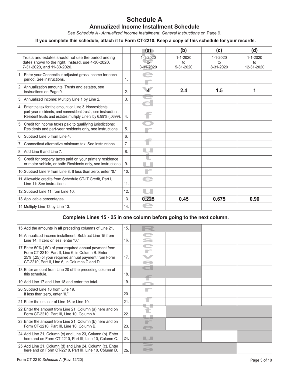 Form CT-2210 Underpayment of Estimated Income Tax by Individuals, Trusts, and Estates - Connecticut, Page 3