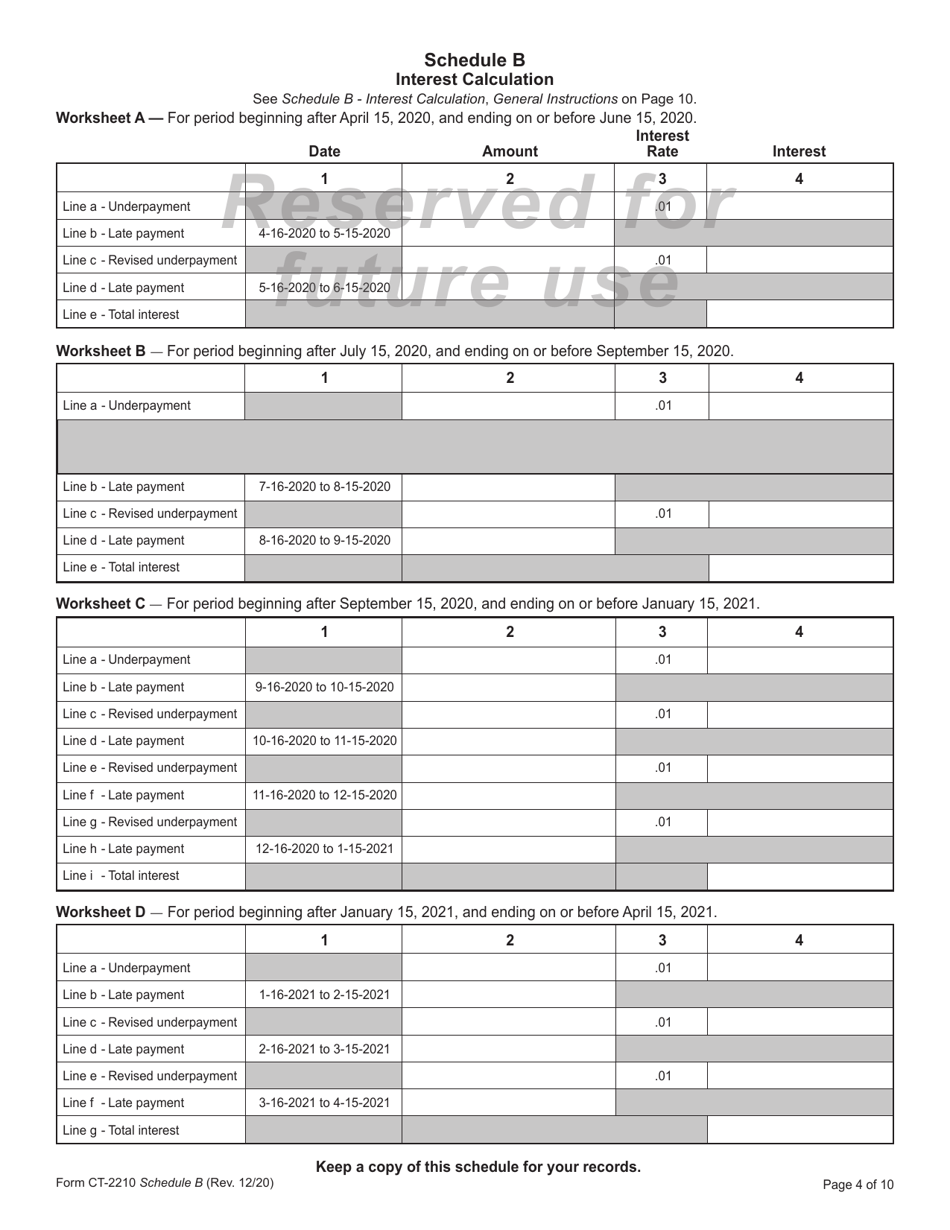 Form CT-2210 Underpayment of Estimated Income Tax by Individuals, Trusts, and Estates - Connecticut, Page 4