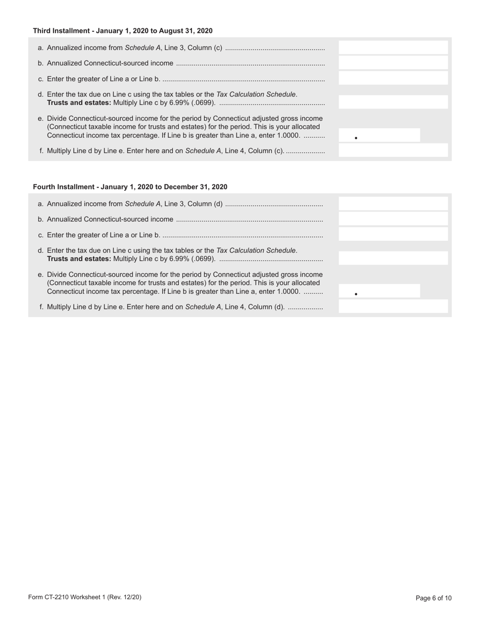 Form CT-2210 Underpayment of Estimated Income Tax by Individuals, Trusts, and Estates - Connecticut, Page 6