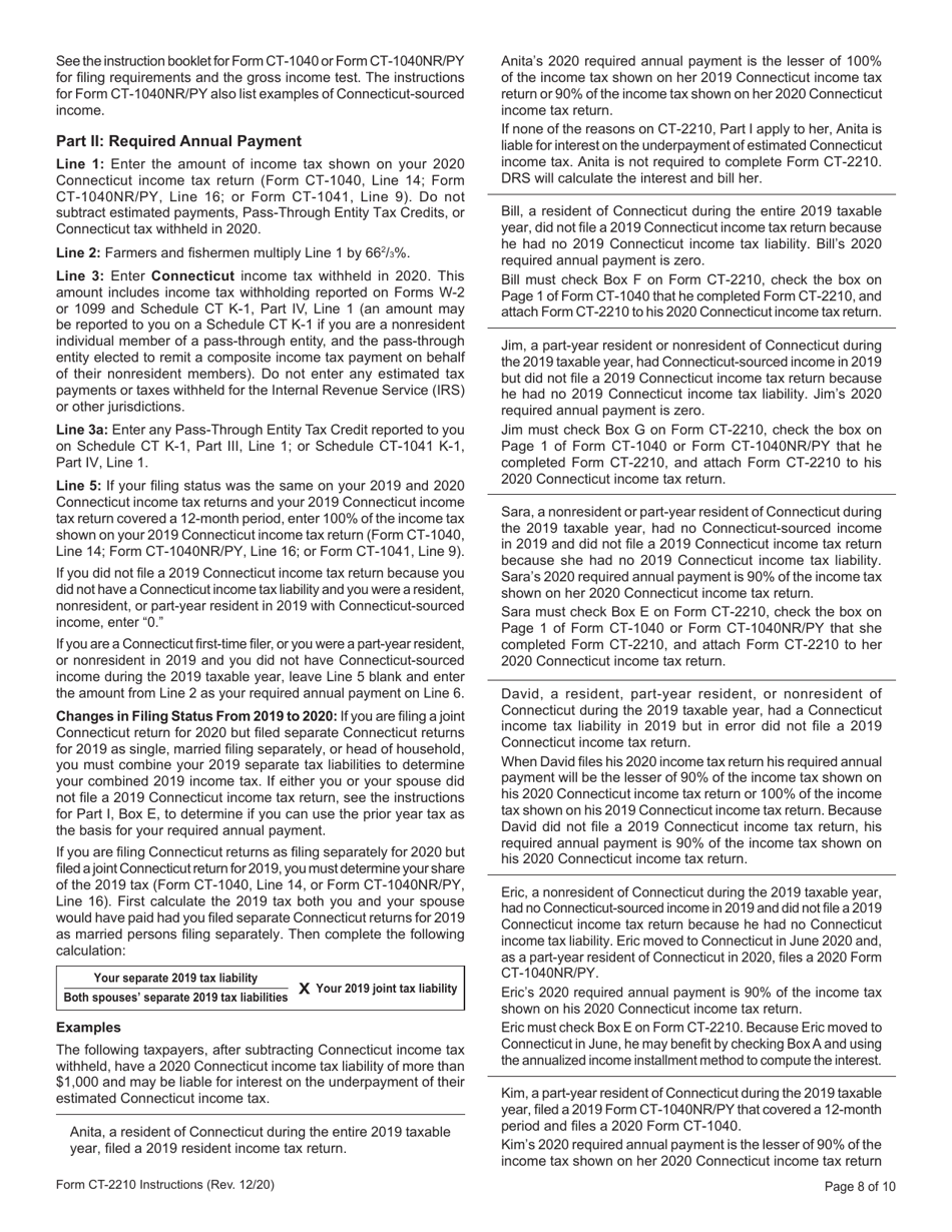 Form CT-2210 Underpayment of Estimated Income Tax by Individuals, Trusts, and Estates - Connecticut, Page 8