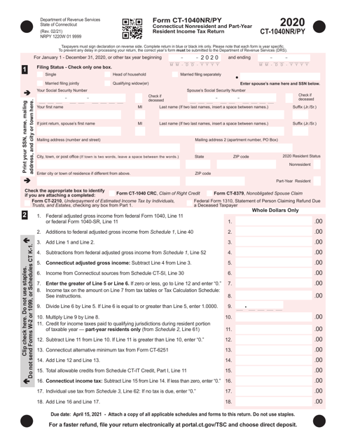 Form CT-1040NR/PY 2020 Printable Pdf