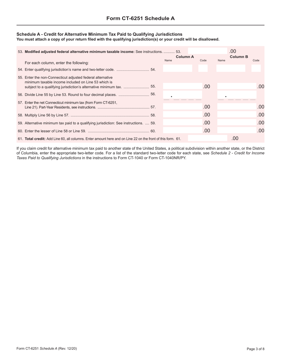 Form CT-6251 Connecticut Alternative Minimum Tax Return - Individuals - Connecticut, Page 3