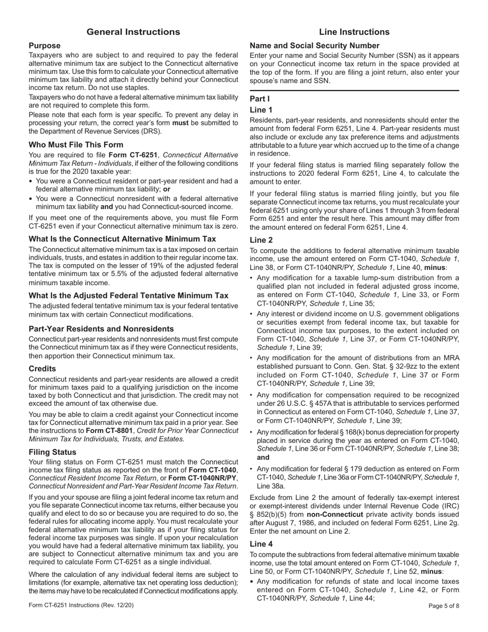 Form CT-6251 Connecticut Alternative Minimum Tax Return - Individuals - Connecticut, Page 5