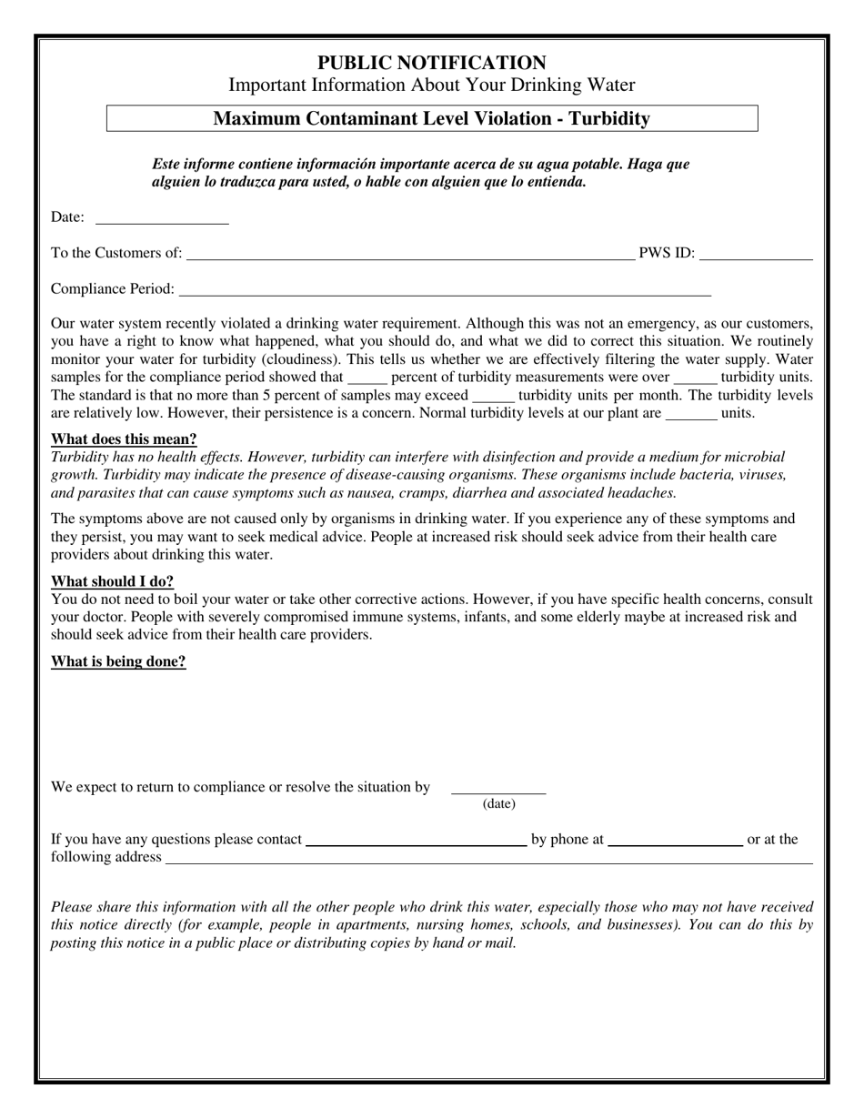 Certification of Compliance Public Notification - Swtr Treatment Technique Violation for Turbidity - Connecticut, Page 2