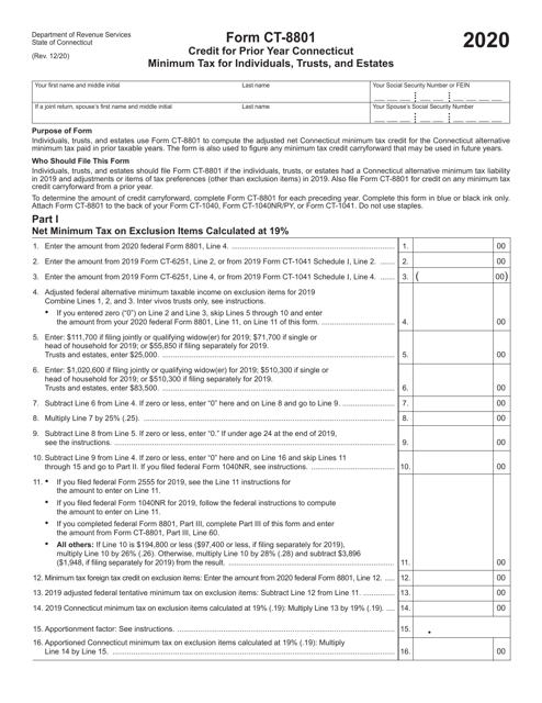 Form CT-8801 2020 Printable Pdf