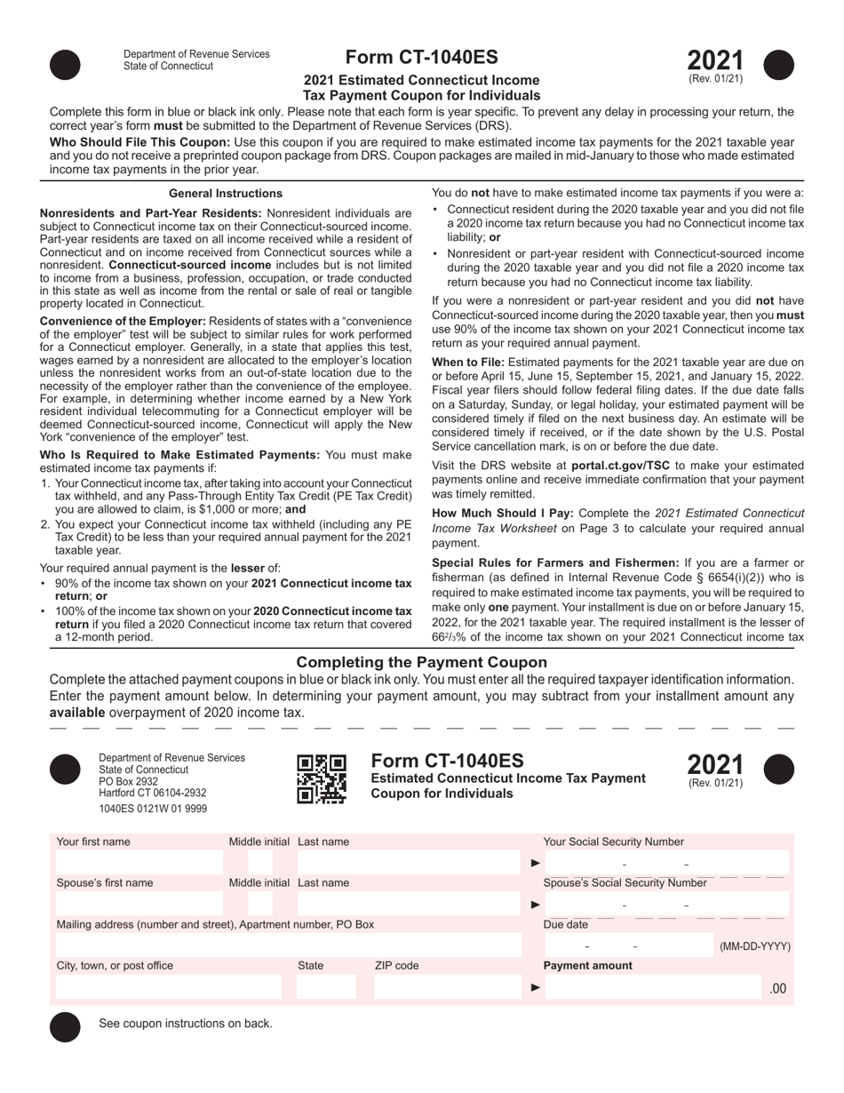 Form CT-1040ES Estimated Connecticut Income Tax Payment Coupon for Individuals - Connecticut, Page 1