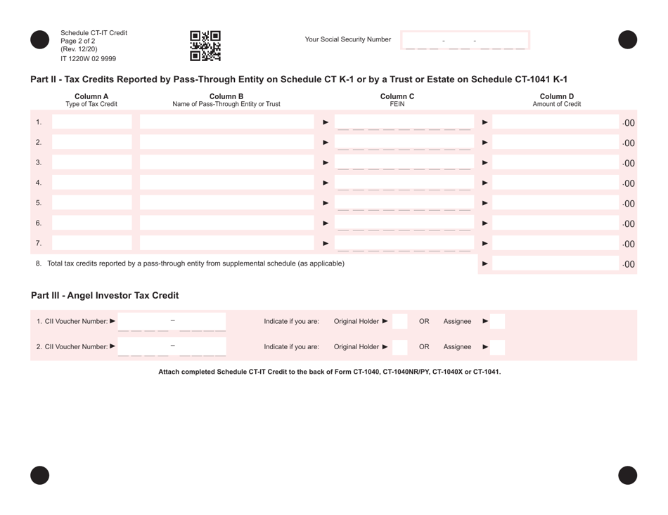 Schedule CT-IT CREDIT Income Tax Credit Summary - Connecticut, Page 2