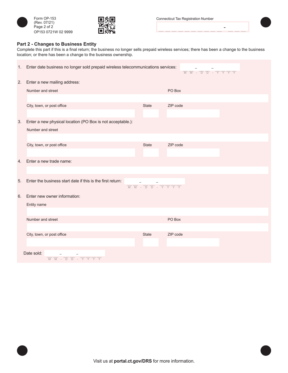 Form OP-153 Prepaid Wireless E 9-1-1 Fee Return - Connecticut, Page 2