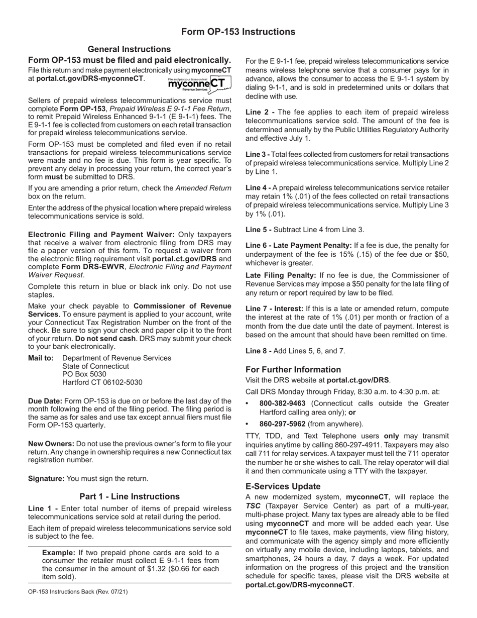 Form OP-153 Prepaid Wireless E 9-1-1 Fee Return - Connecticut, Page 3