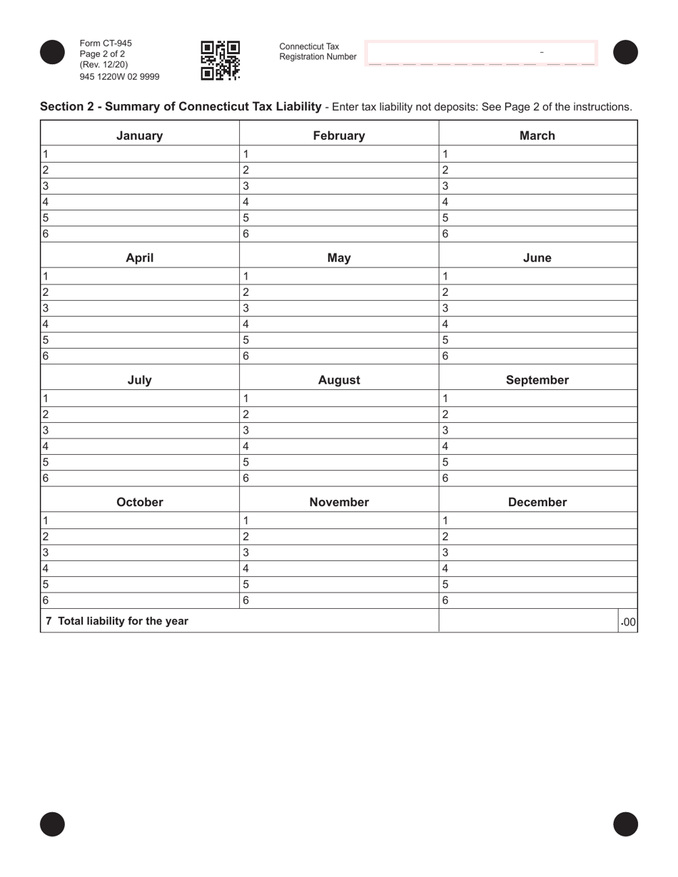 Form CT-945 Connecticut Annual Reconciliation of Withholding for Nonpayroll Amounts - Connecticut, Page 2