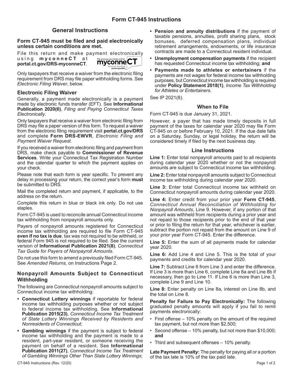 Form CT-945 Connecticut Annual Reconciliation of Withholding for Nonpayroll Amounts - Connecticut, Page 3