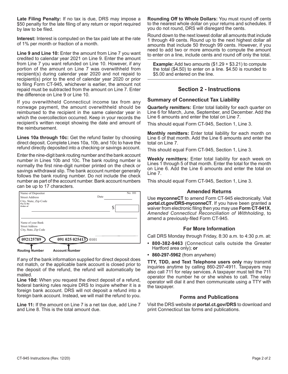 Form CT-945 Connecticut Annual Reconciliation of Withholding for Nonpayroll Amounts - Connecticut, Page 4