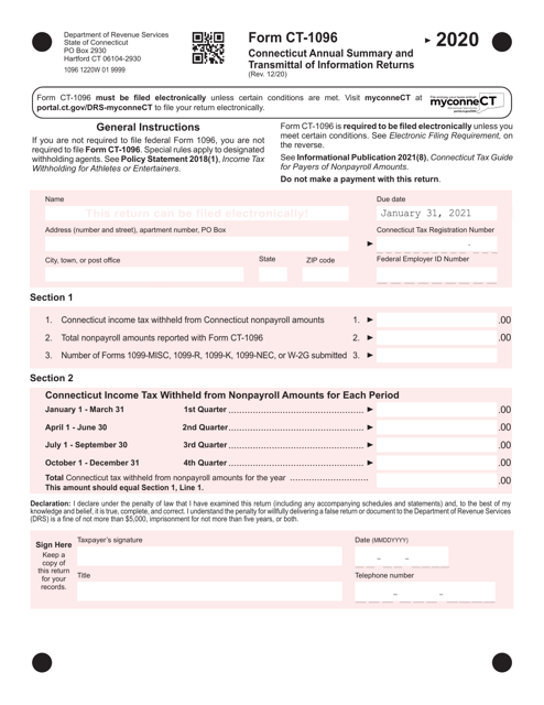 Form CT-1096 2020 Printable Pdf