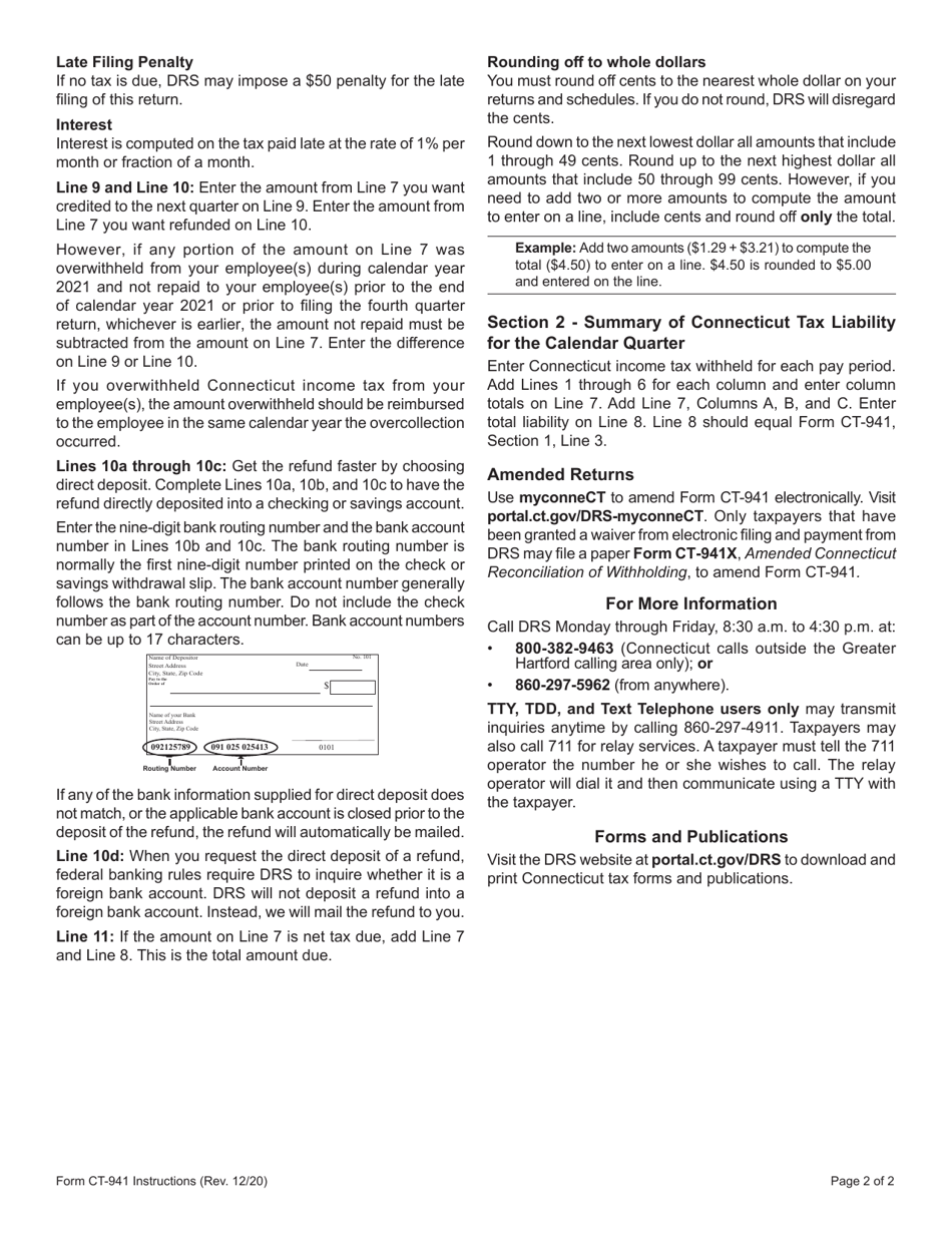 Form CT-941 Connecticut Quarterly Reconciliation of Withholding - Connecticut, Page 3