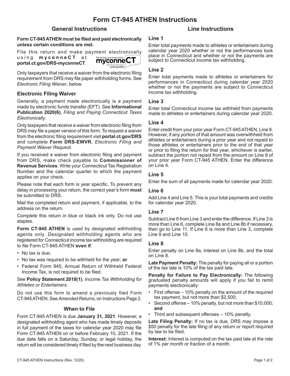 Form CT-945 ATHEN Connecticut Annual Reconciliation of Withholding for Nonpayroll Amounts - Connecticut, Page 3