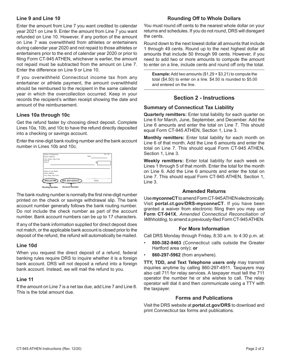 Form CT-945 ATHEN Connecticut Annual Reconciliation of Withholding for Nonpayroll Amounts - Connecticut, Page 4