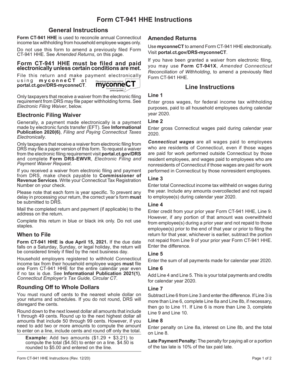 Form CT-941 HHE Connecticut Reconciliation of Withholding for Household Employers - Connecticut, Page 2