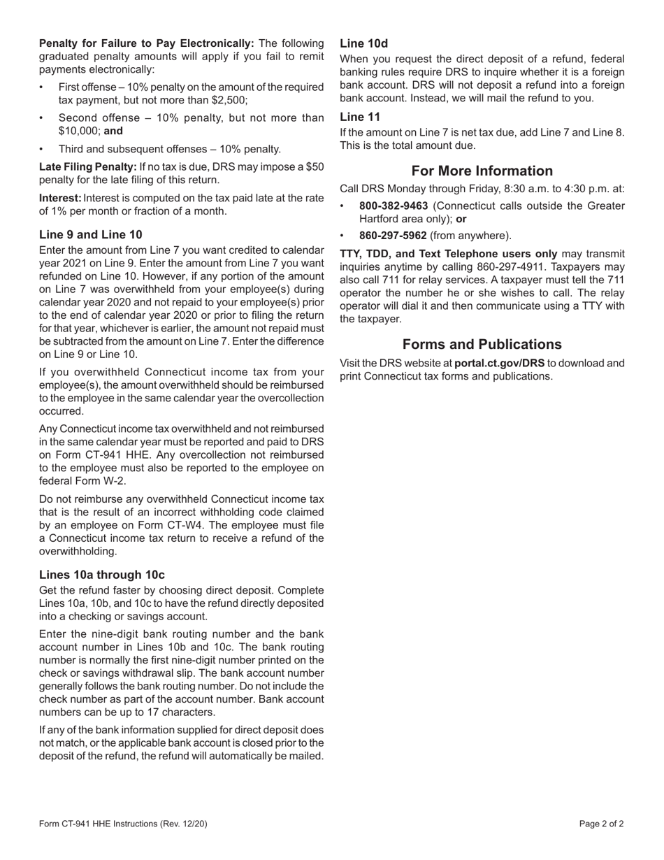 Form CT-941 HHE Connecticut Reconciliation of Withholding for Household Employers - Connecticut, Page 3