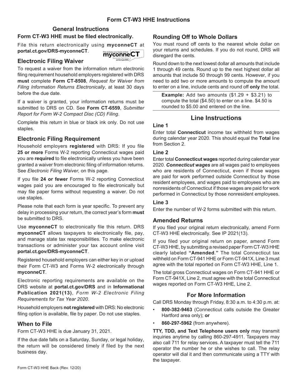 Form CT-W3 HHE Connecticut Annual Reconciliation of Withholding for Household Employers - Connecticut, Page 2