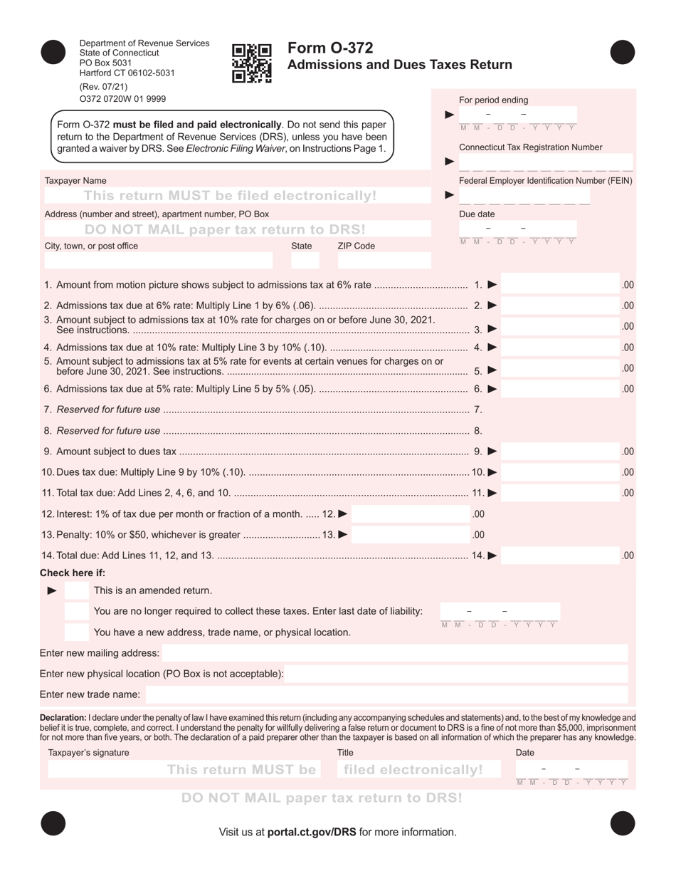 Form O-372 Admissions and Dues Taxes Return - Connecticut, Page 1