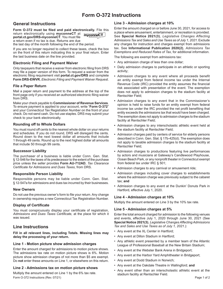 Form O-372 Admissions and Dues Taxes Return - Connecticut, Page 2