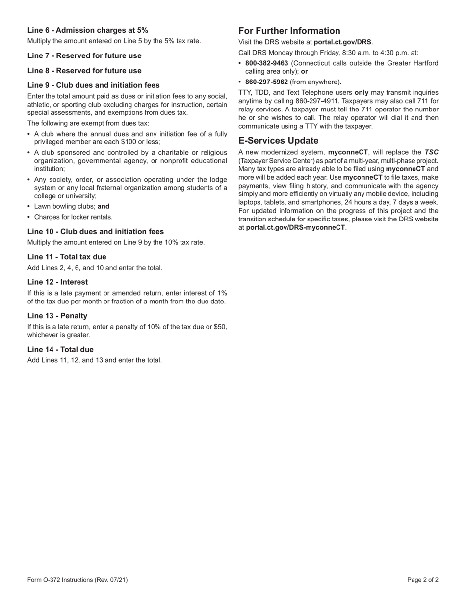 Form O-372 Admissions and Dues Taxes Return - Connecticut, Page 3