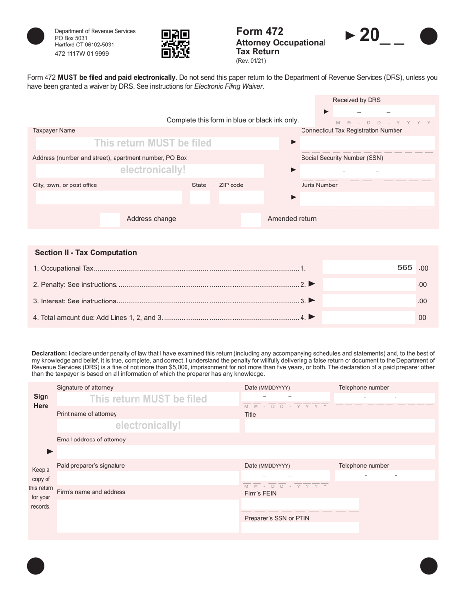 Form 472 Attorney Occupational Tax Return - Connecticut, Page 1