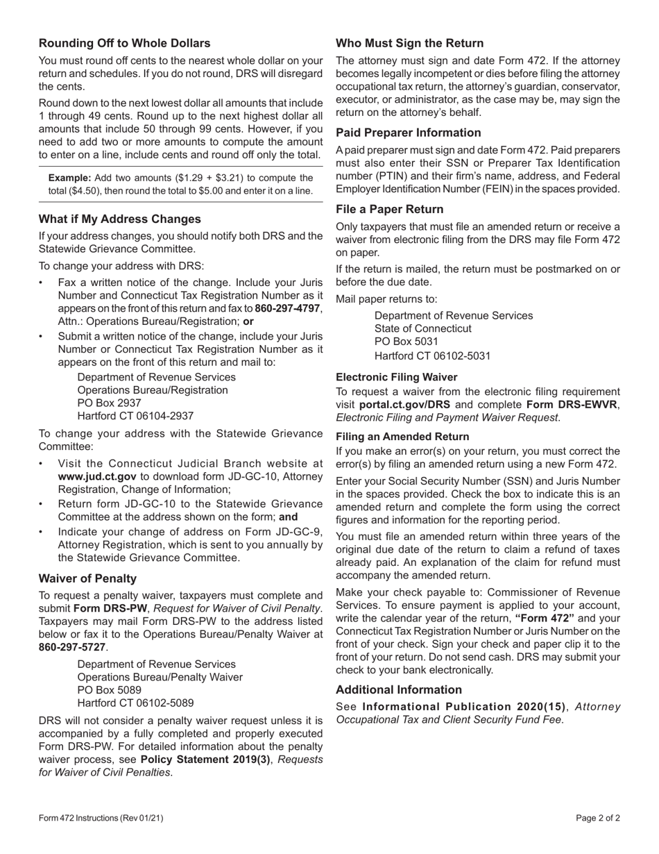 Form 472 Attorney Occupational Tax Return - Connecticut, Page 4