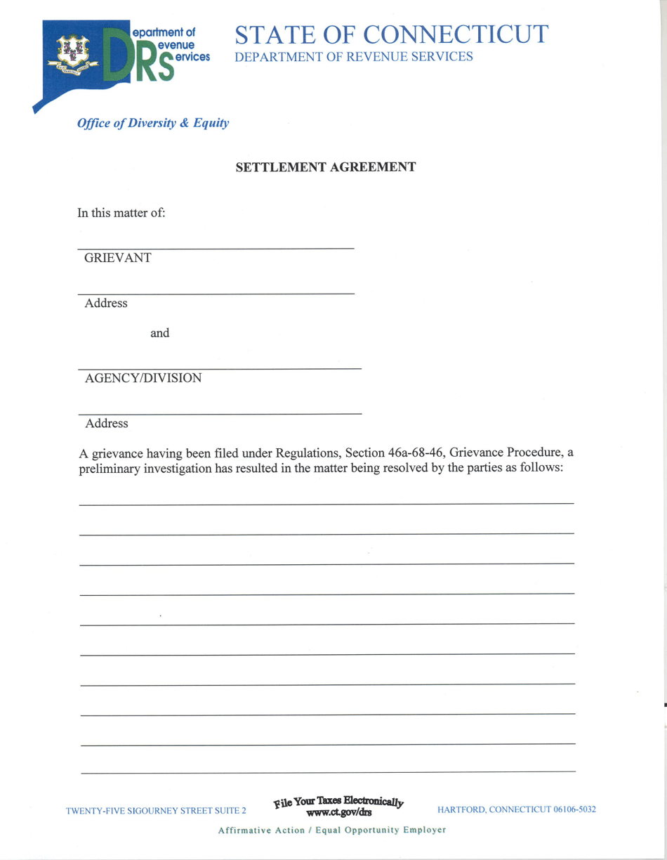 Settlement Agreement - Connecticut, Page 1