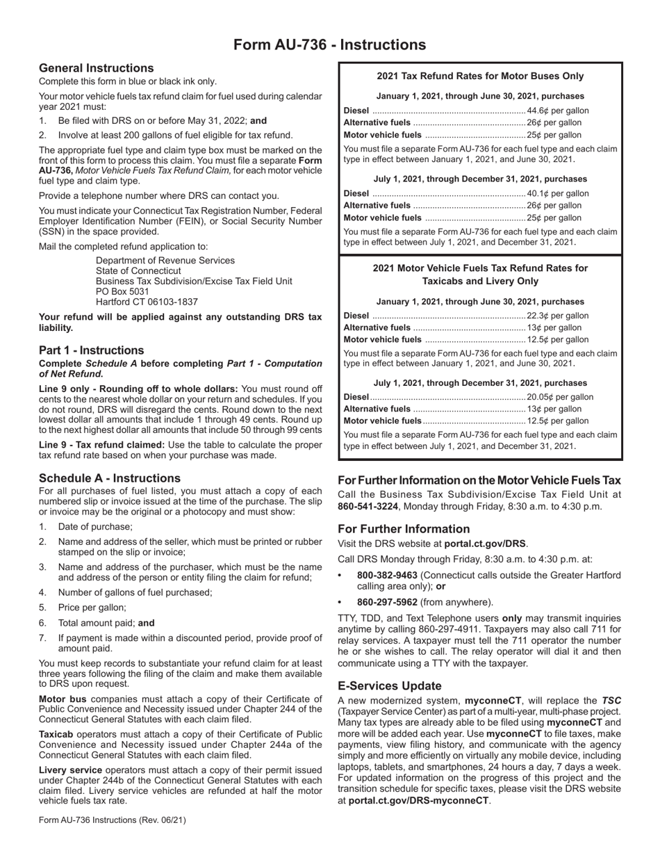 Form AU-736 Motor Vehicle Fuels Tax Refund Claim - Motor Bus, Taxicab and Livery - Connecticut, Page 3