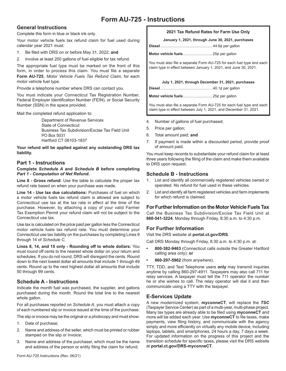 Form AU-725 Motor Vehicle Fuels Tax Refund Claim - Farm Use - Connecticut, Page 3
