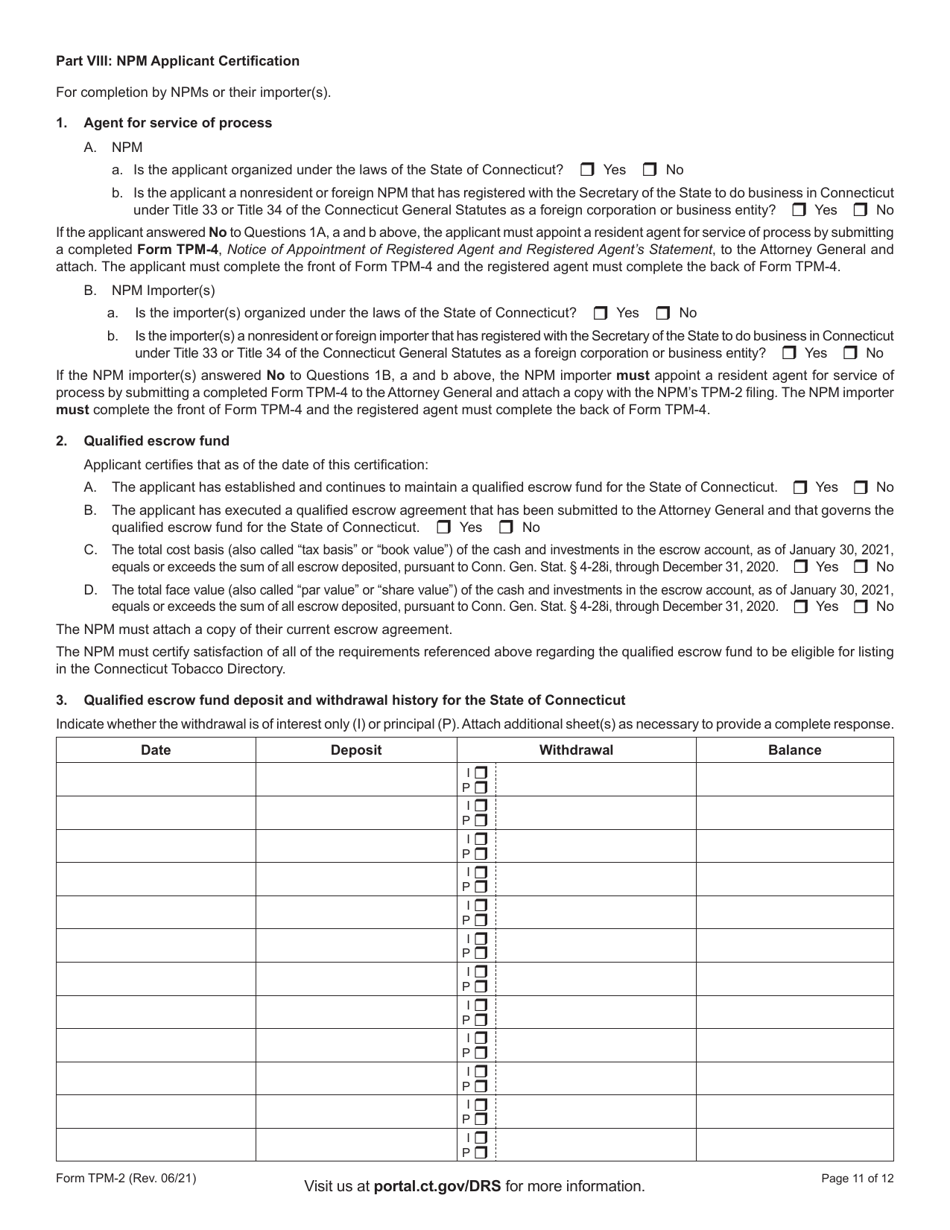 Form TPM-2 Certification for Listing in the Connecticut Tobacco Directory as of July 1, 2021 - Connecticut, Page 11