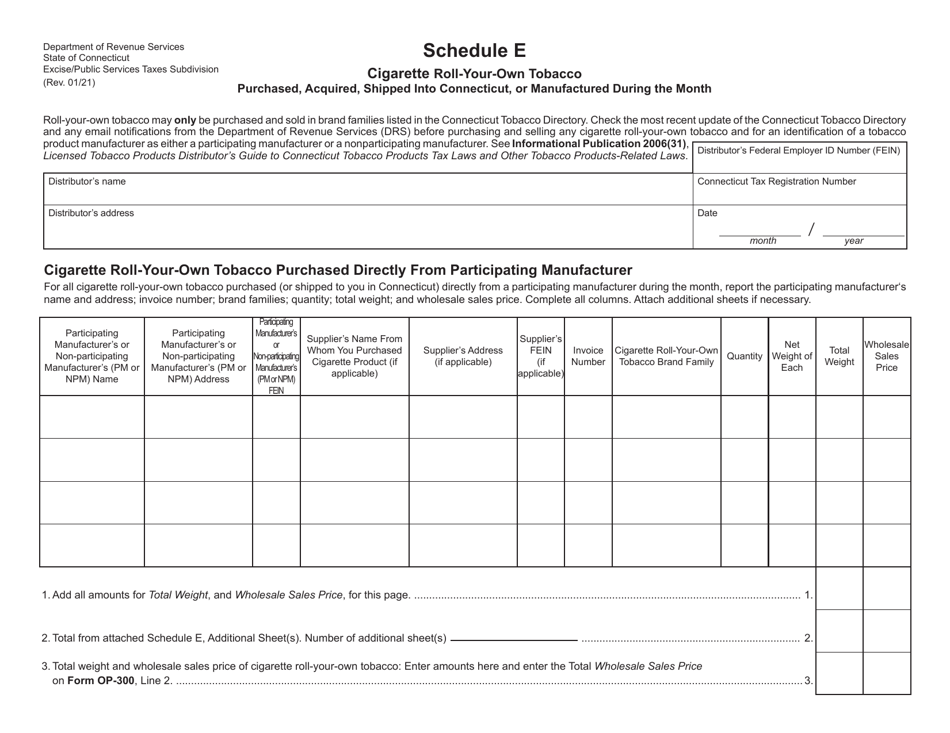 Schedule E Cigarette Roll-Your-Own Tobacco - Purchased, Acquired, Shipped Into Connecticut, or Manufactured During the Month - Connecticut, Page 1