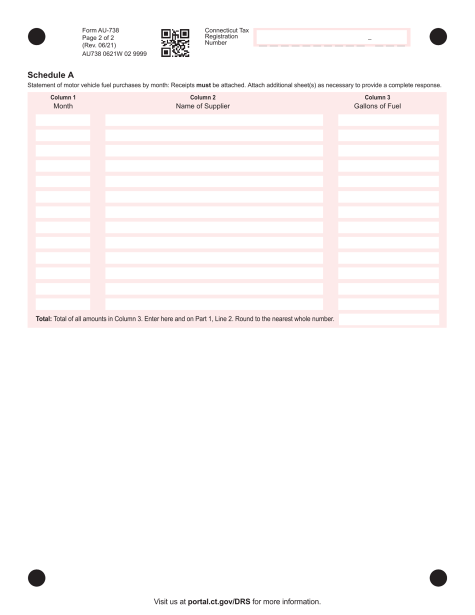 Form AU-738 Motor Vehicle Fuels Tax Refund Claim - Nutrition Program - Connecticut, Page 2