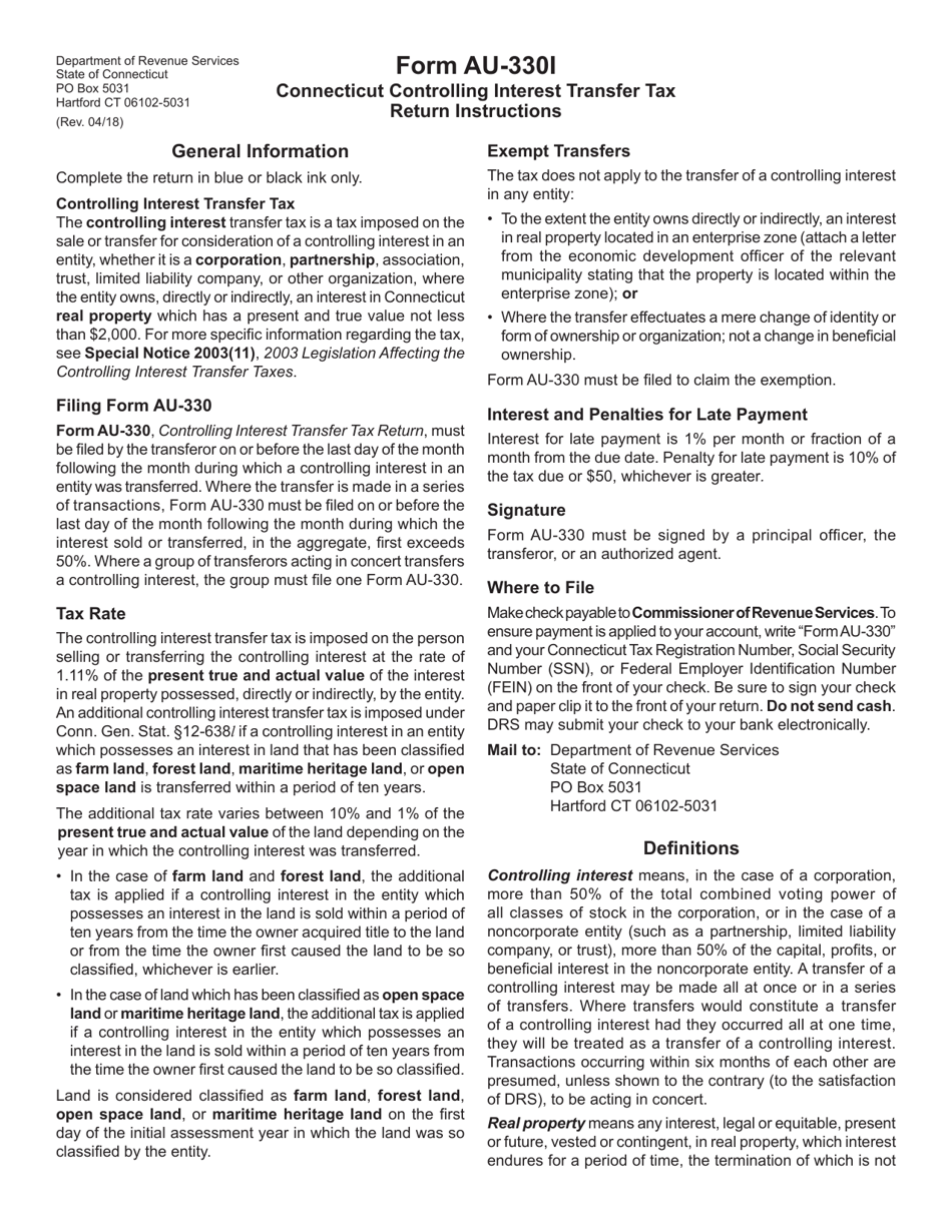 Instructions for Form AU-330 Connecticut Controlling Interest Transfer Tax Return - Connecticut, Page 1