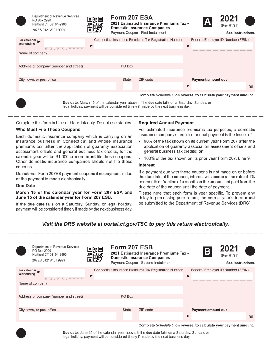 Form 207 ES Estimated Insurance Premiums Tax - Domestic Insurance Companies - Connecticut, Page 1