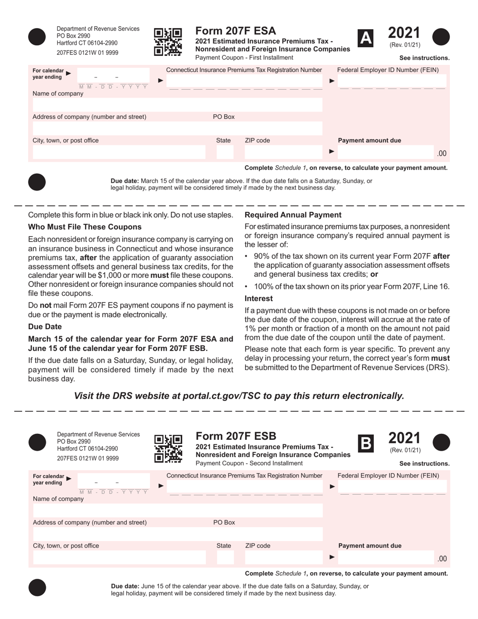 Form 207F ES Estimated Insurance Premiums Tax - Nonresident and Foreign Insurance Companies - Connecticut, Page 1